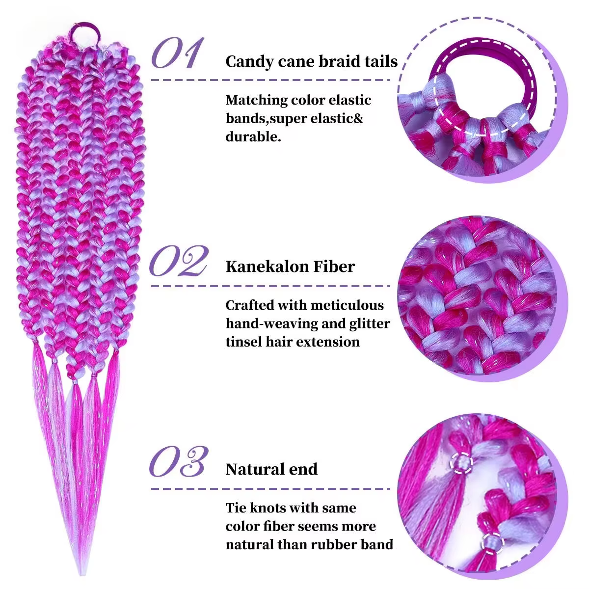 Extensions de cheveux queue de cheval couleur rose pour enfants