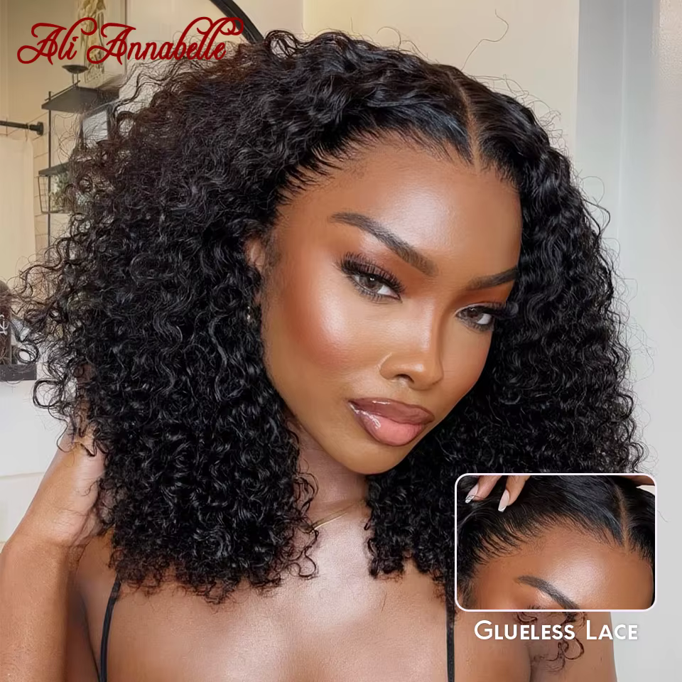 Ali Annabelle court Bob crépus bouclés 13x4 dentelle frontale perruque cheveux humains