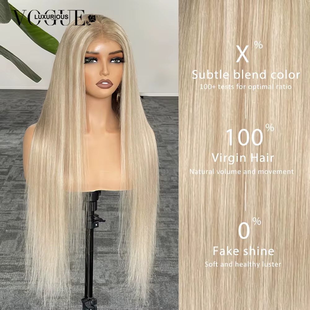 LUX VOGUE mettre en évidence la lune brumeuse doré élégant droit 100% perruque de cheveux vierges 5x7 mise à niveau sans colle perruques 210% densité casquette respirante