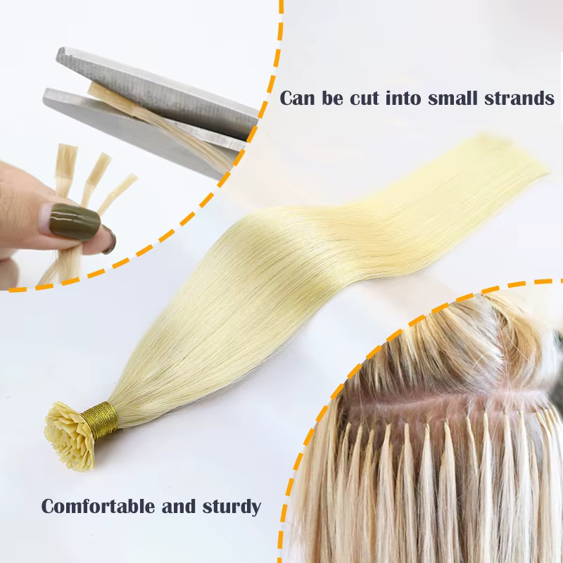 Extensions de cheveux à pointe plate droite de haute qualité Remy 100%