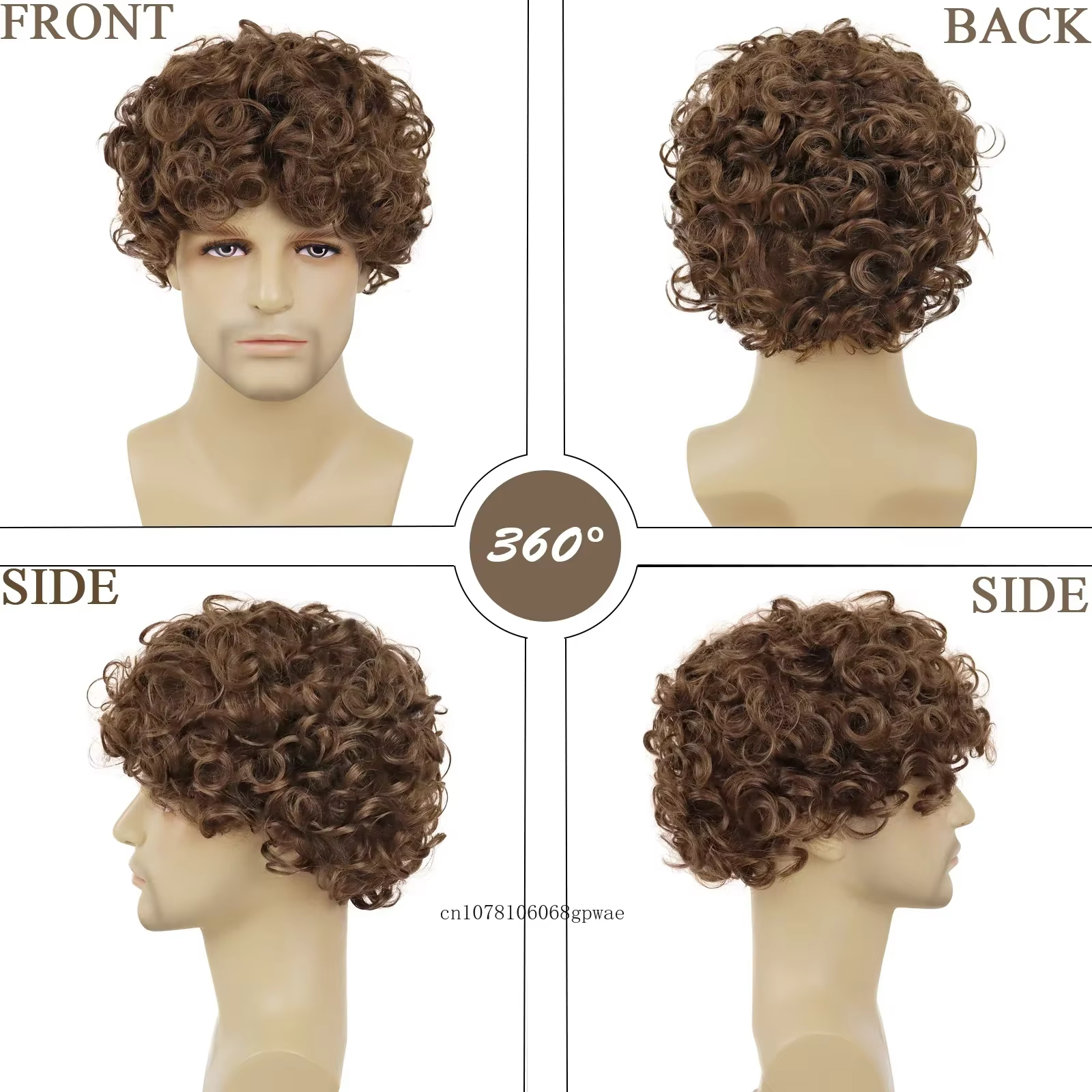 Perruque synthétique marron pour hommes