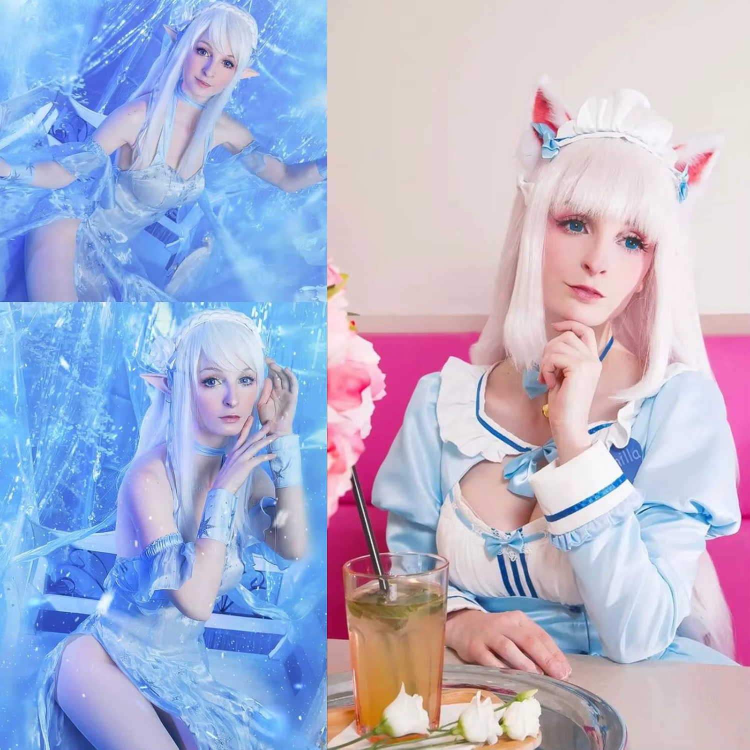 Perruque synthétique longue blanche argentée pour Anime Cosplay Halloween Costume fête