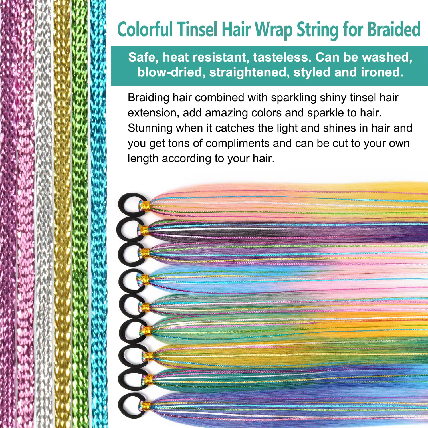 26 pouces cheveux Tinsel couleur tressé queue de cheval Extension 1/2 Pack bleu rose dégradé Extensions