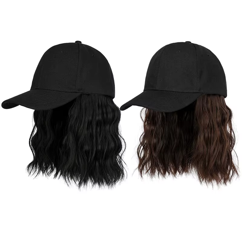 Nouvelle mode chapeau Extensions de cheveux moyen Long dames bouclés perruques chapeaux connecté couvre-tête synthétique casquette à visière perruque pour les femmes