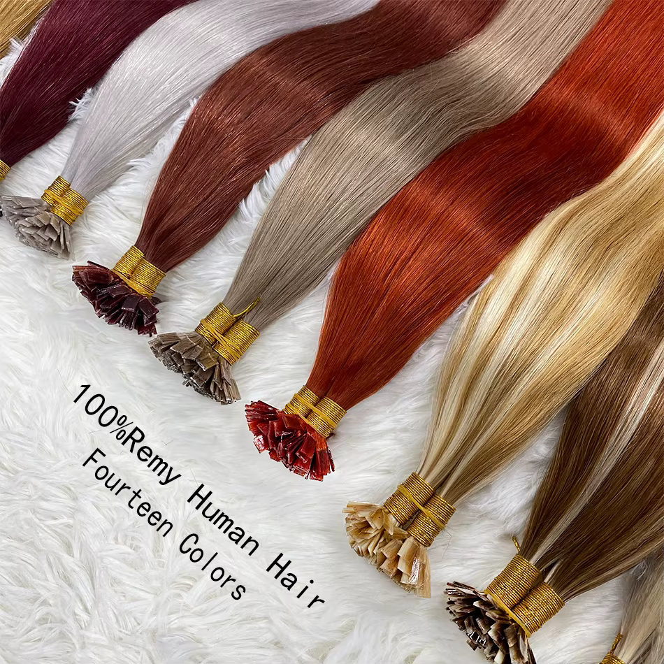 Extensions de cheveux droites à pointe plate Remy 100%