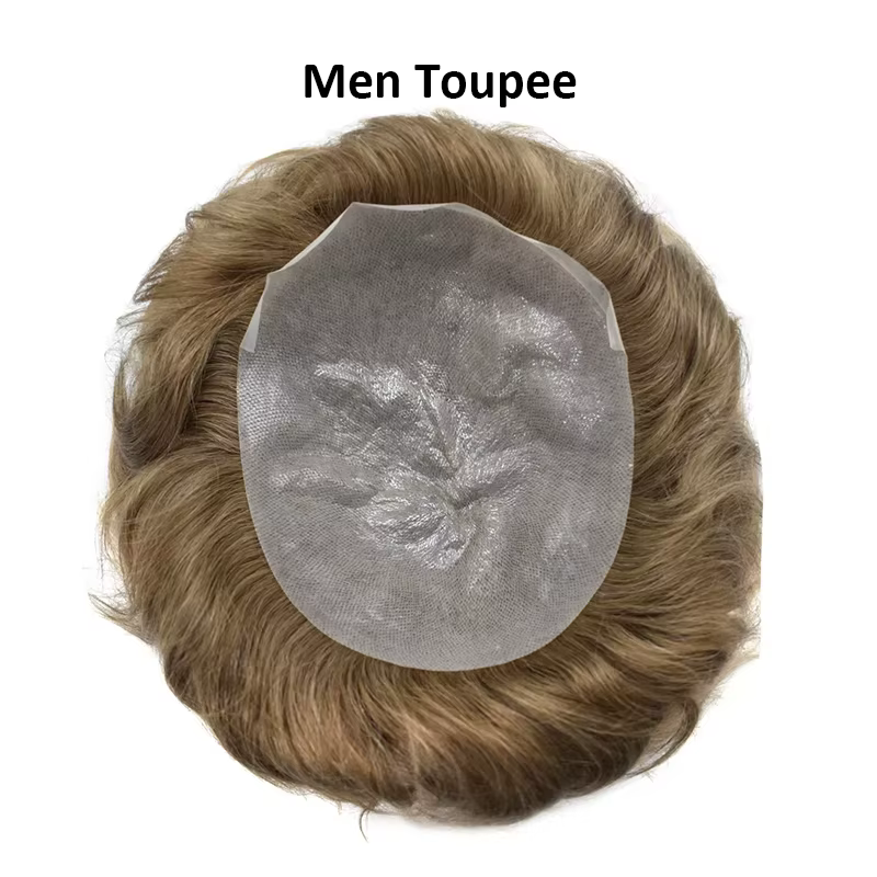 Peau mince pleine PU 0.02mm homme toupet mâle perruques de cheveux humains indien