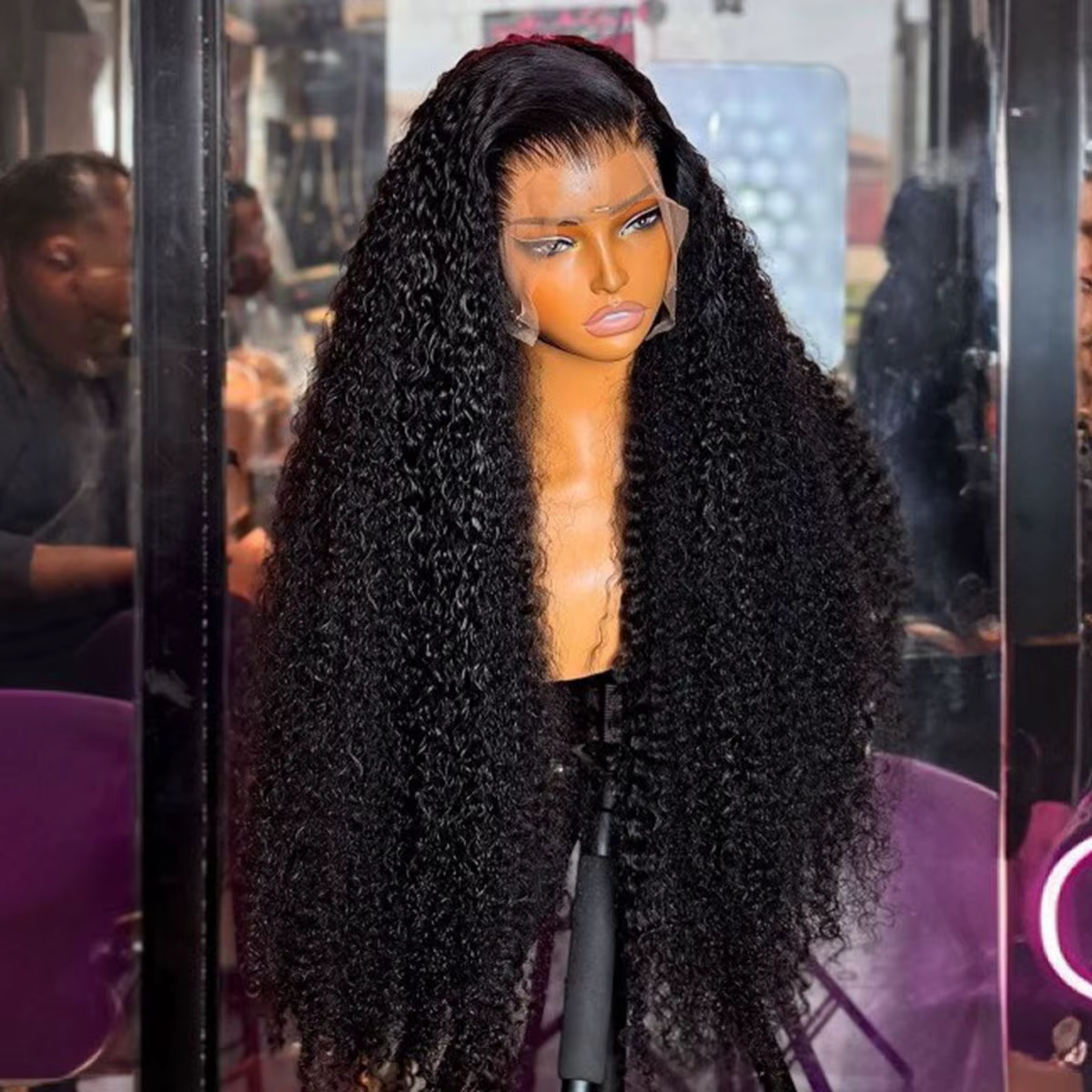 Perruque synthétique noire bouclée crépue 13x4x1 avec dentelle frontale pour femmes noires