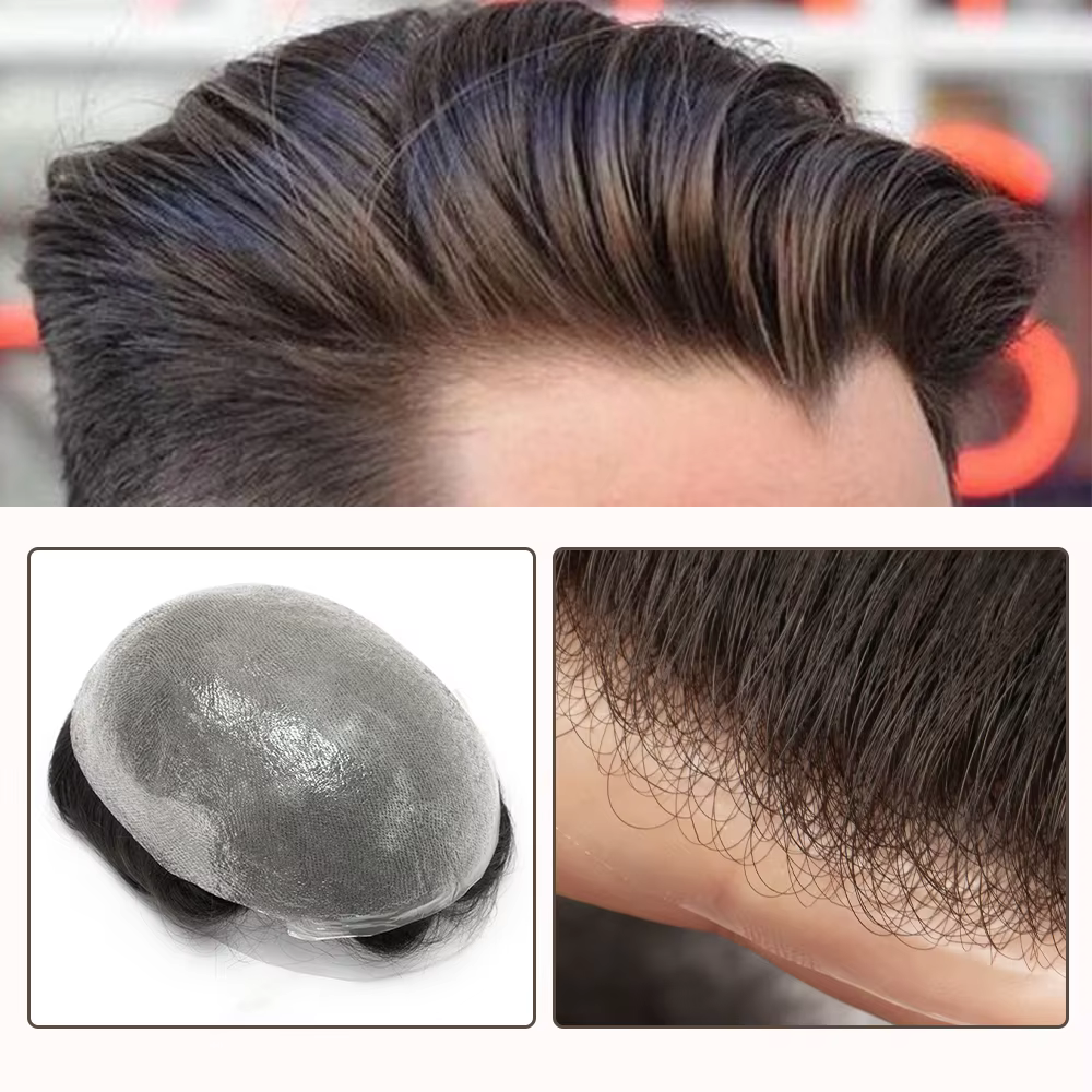 Hommes toupet cheveux humains 90% 100%