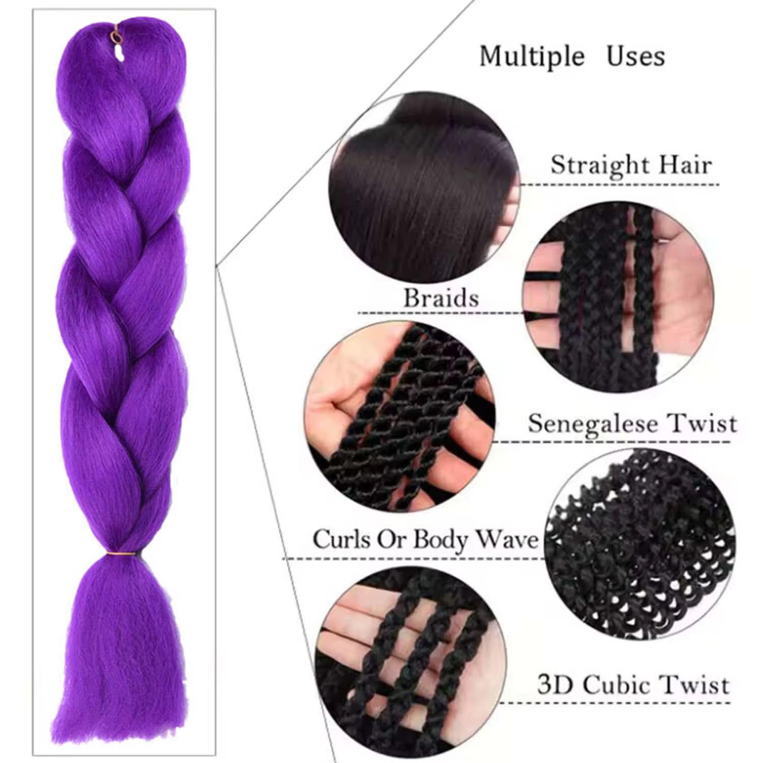 Extensions capillaires synthétiques violettes de 24 pouces