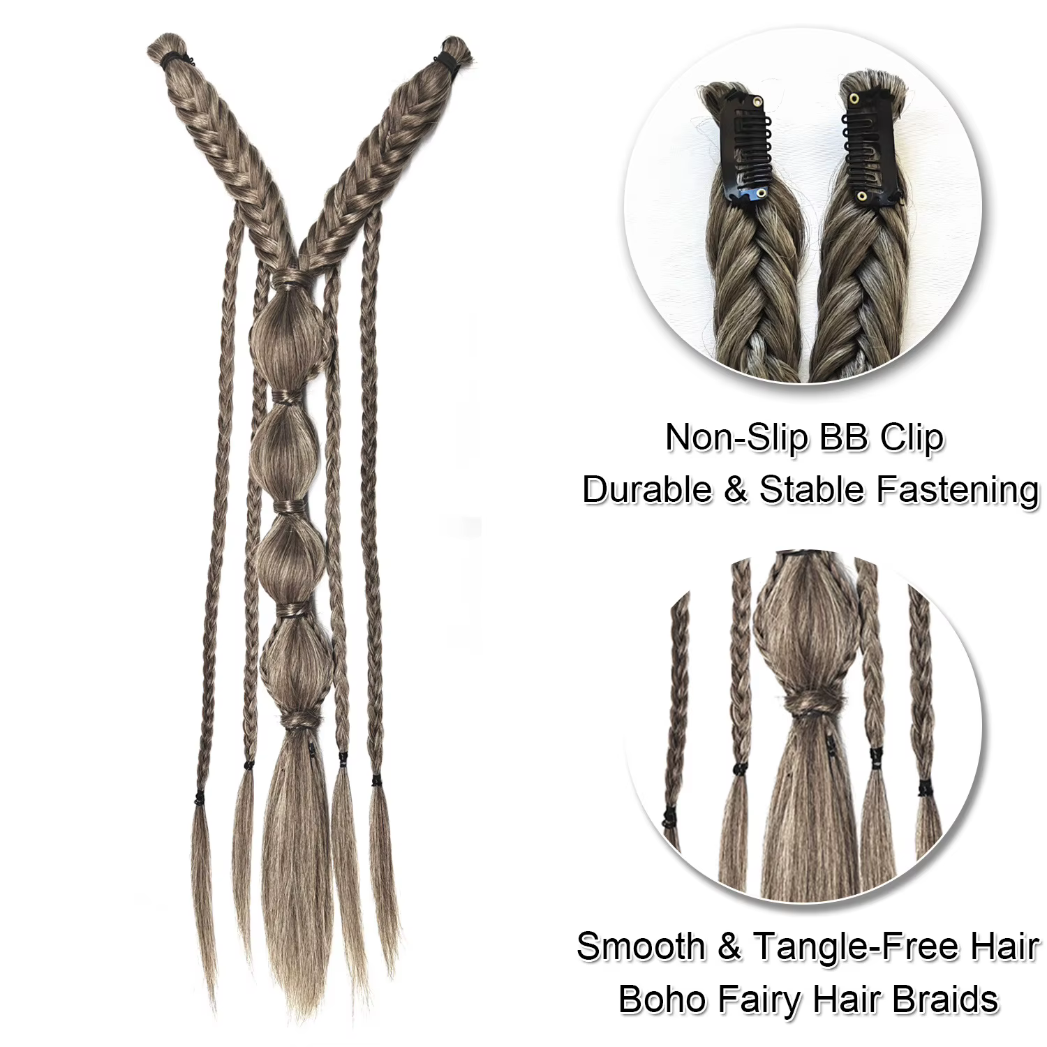 Extensions de cheveux synthétiques tressées style bohème viking, mèches ombrées, tresses féeriques médiévales, clip pour femmes, queue de cheval faite à la main