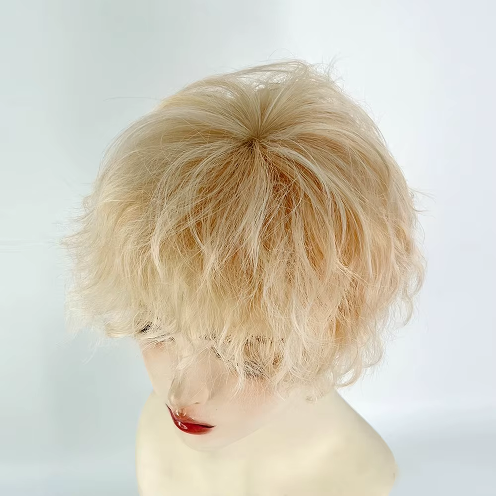 Perruque synthétique Blonde courte ondulée bouclée pour hommes