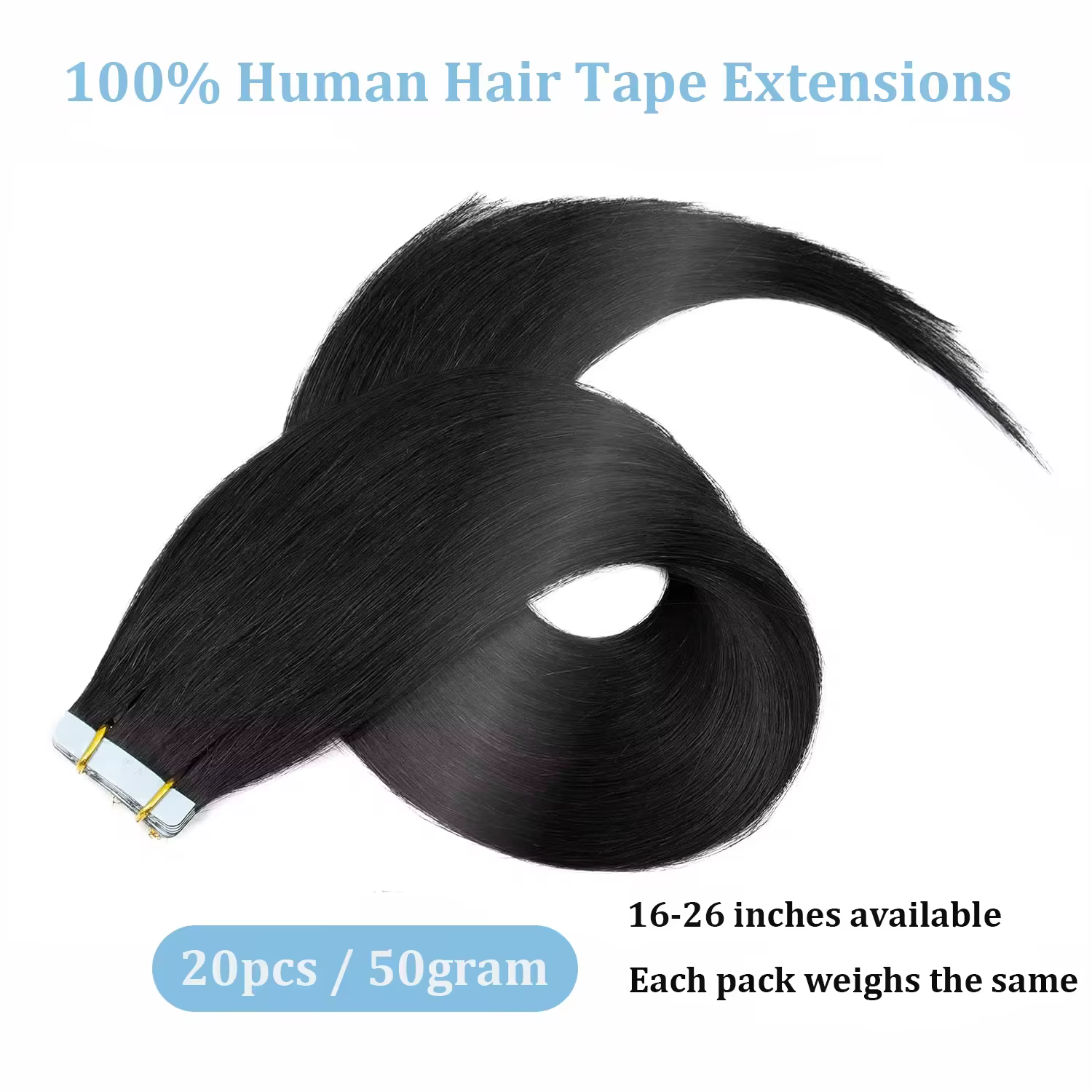 Extensions de cheveux humains lisses à bandes adhésives