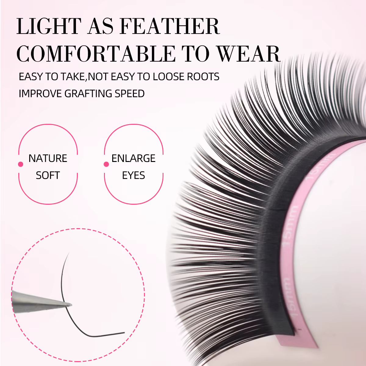 Qeelasee Extensions de cils L L + LC LD Curl vison noir mat naturel doux PBT