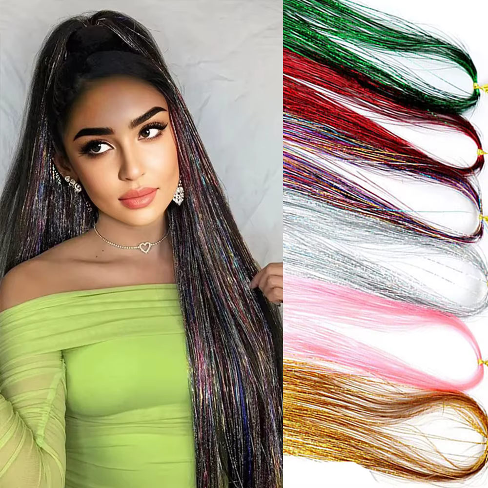 Extensions de cheveux synthétiques scintillantes 93/120 cm