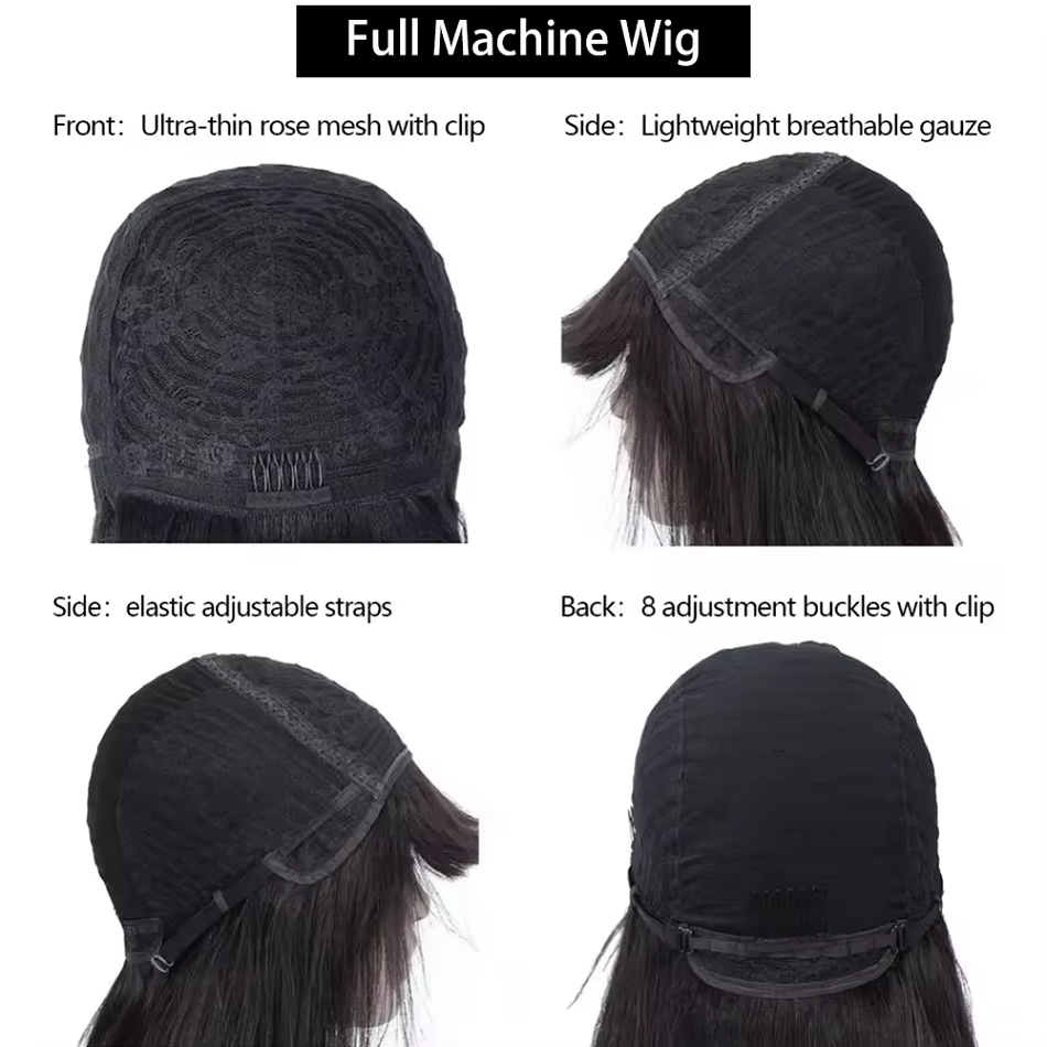 Funmi – perruque Bob courte et ample pour femmes, cheveux 100% naturels, frange complète bouclée et rebondissante, aspect naturel, faite à la Machine