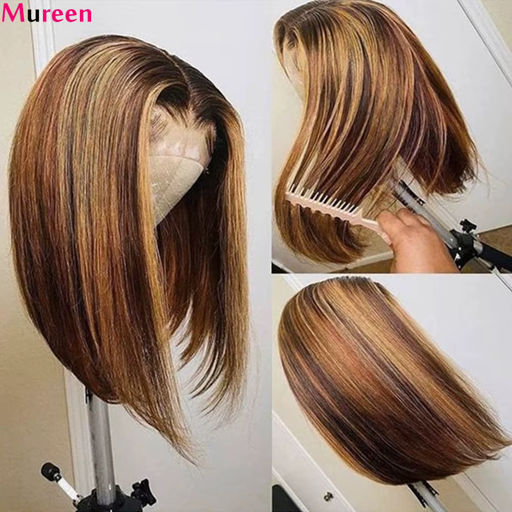 Perruque Bob Mureen 4/27 Highlight en Cheveux Humains Lisses