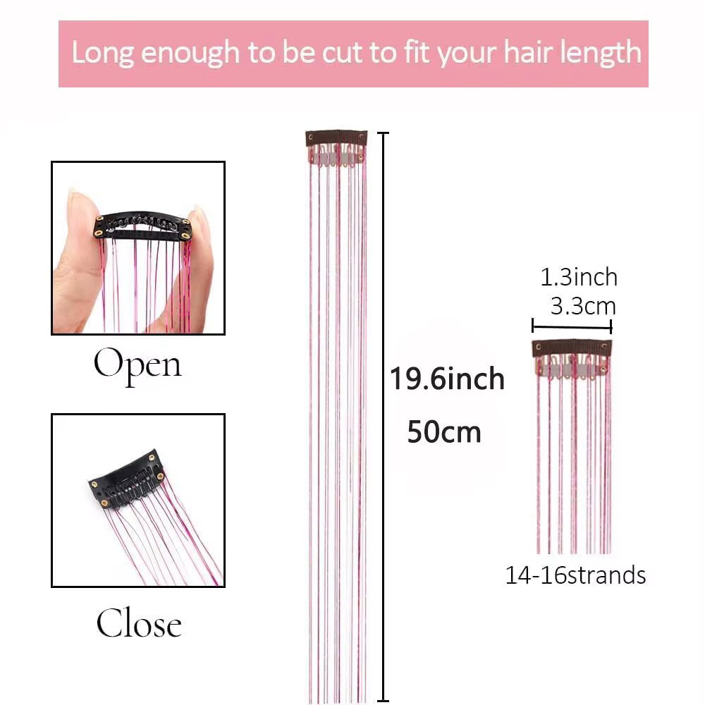Lot de 6 mèches synthétiques à clipser de 20 pouces