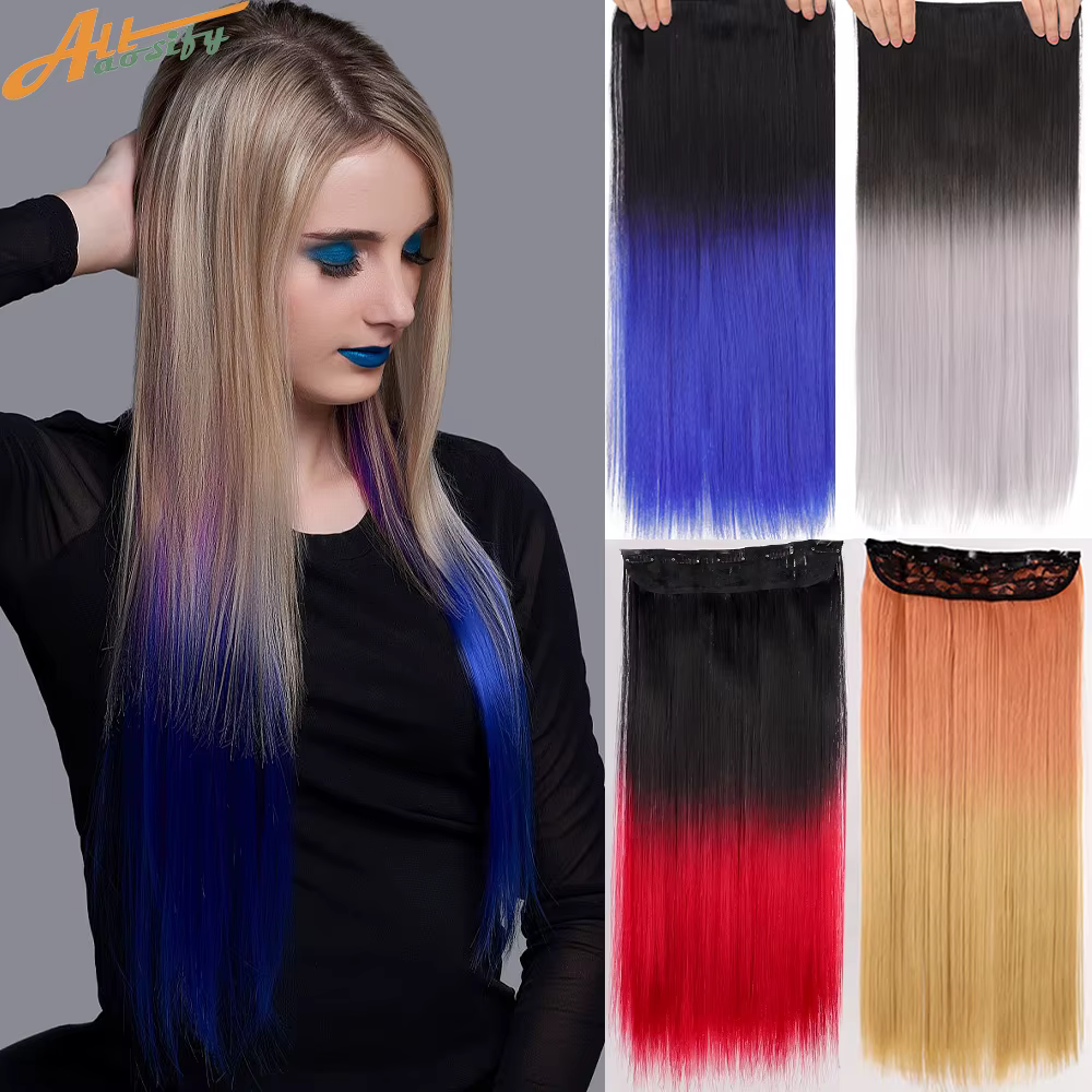 Allaosify – Extension capillaire synthétique longue lisse à 5 Clips