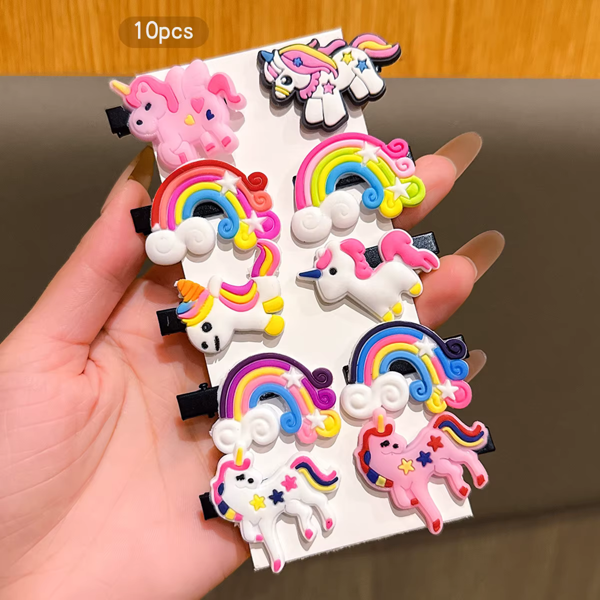 10 pinces à cheveux poney arc-en-ciel