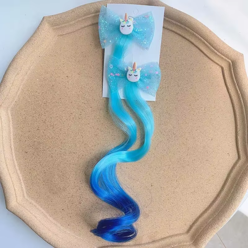 2 pièces nouvelle belle princesse arc-en-ciel licorne perruque filles épingles à cheveux chapeaux pour enfants pinces