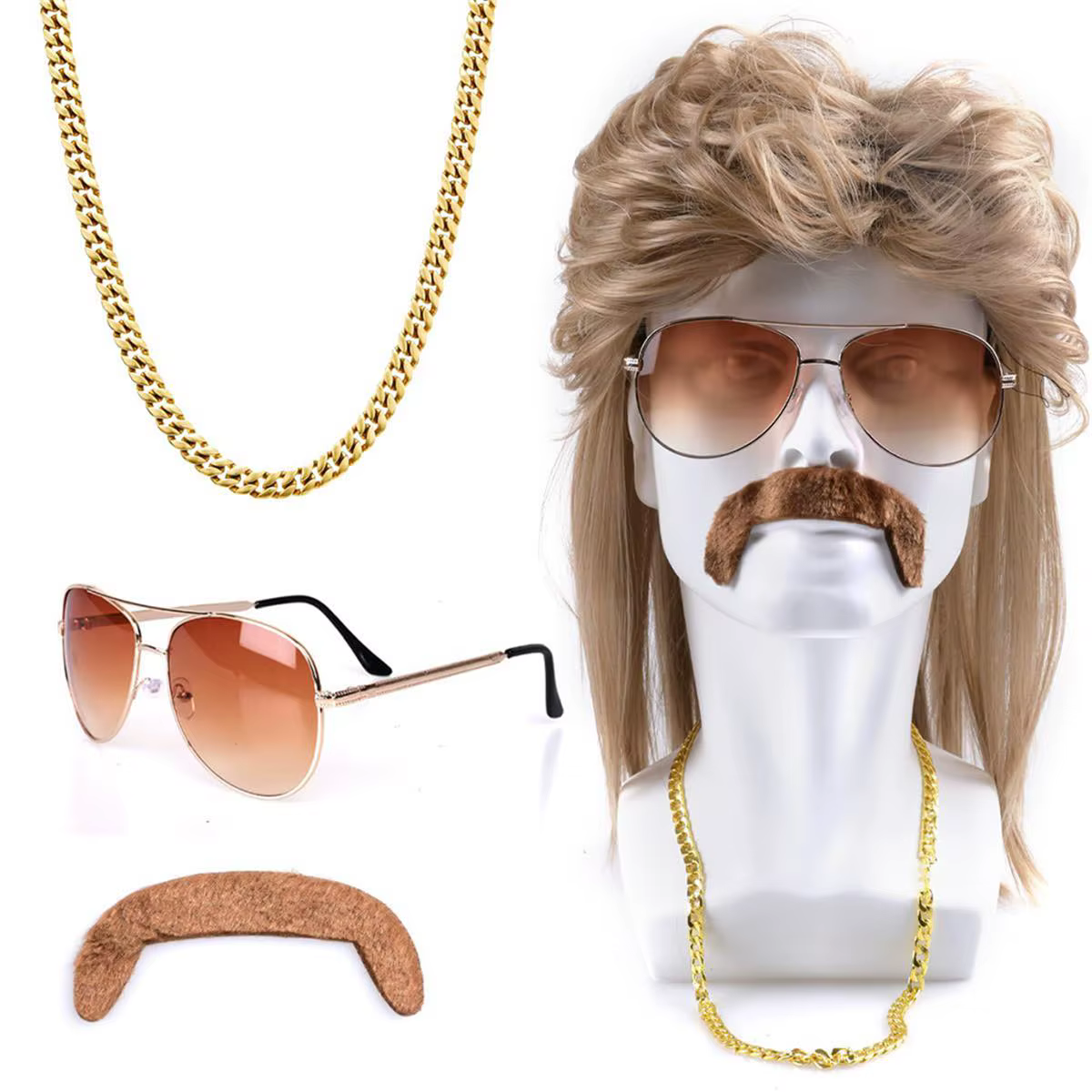 Perruque en fibre synthétique de la marque Anxin : style Mullet brun foncé