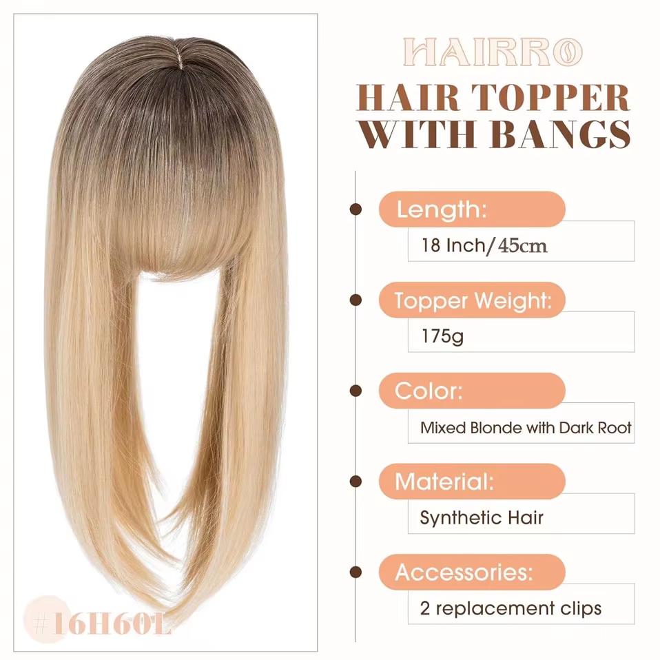 Extensions capillaires synthétiques lisses de 18 pouces avec frange pour femmes
