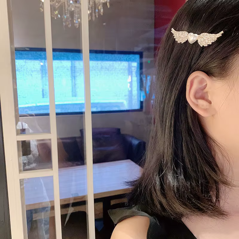 Barrettes à cheveux en forme de cœur avec ailes d'ange