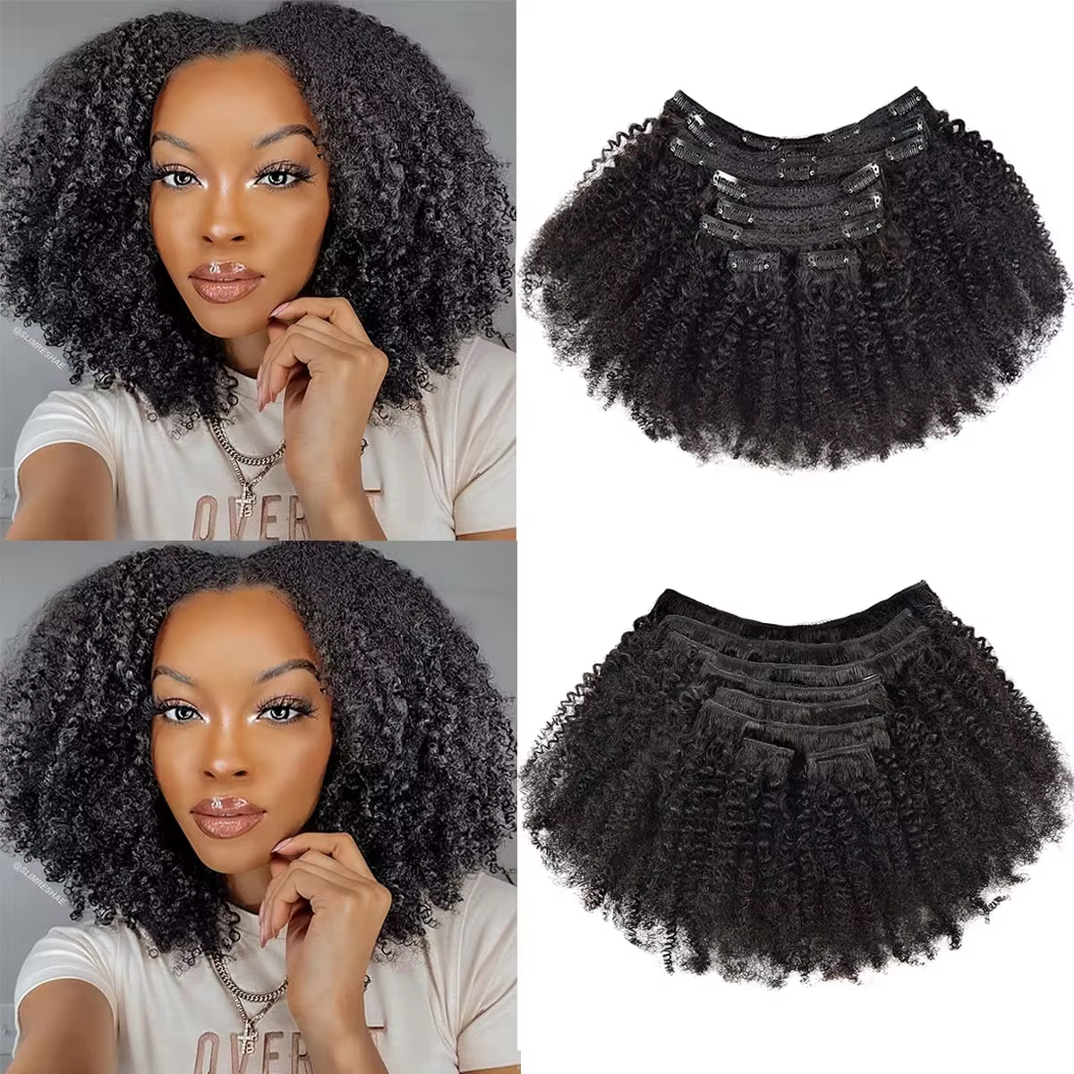 Extensions de cheveux humains afro à clipser