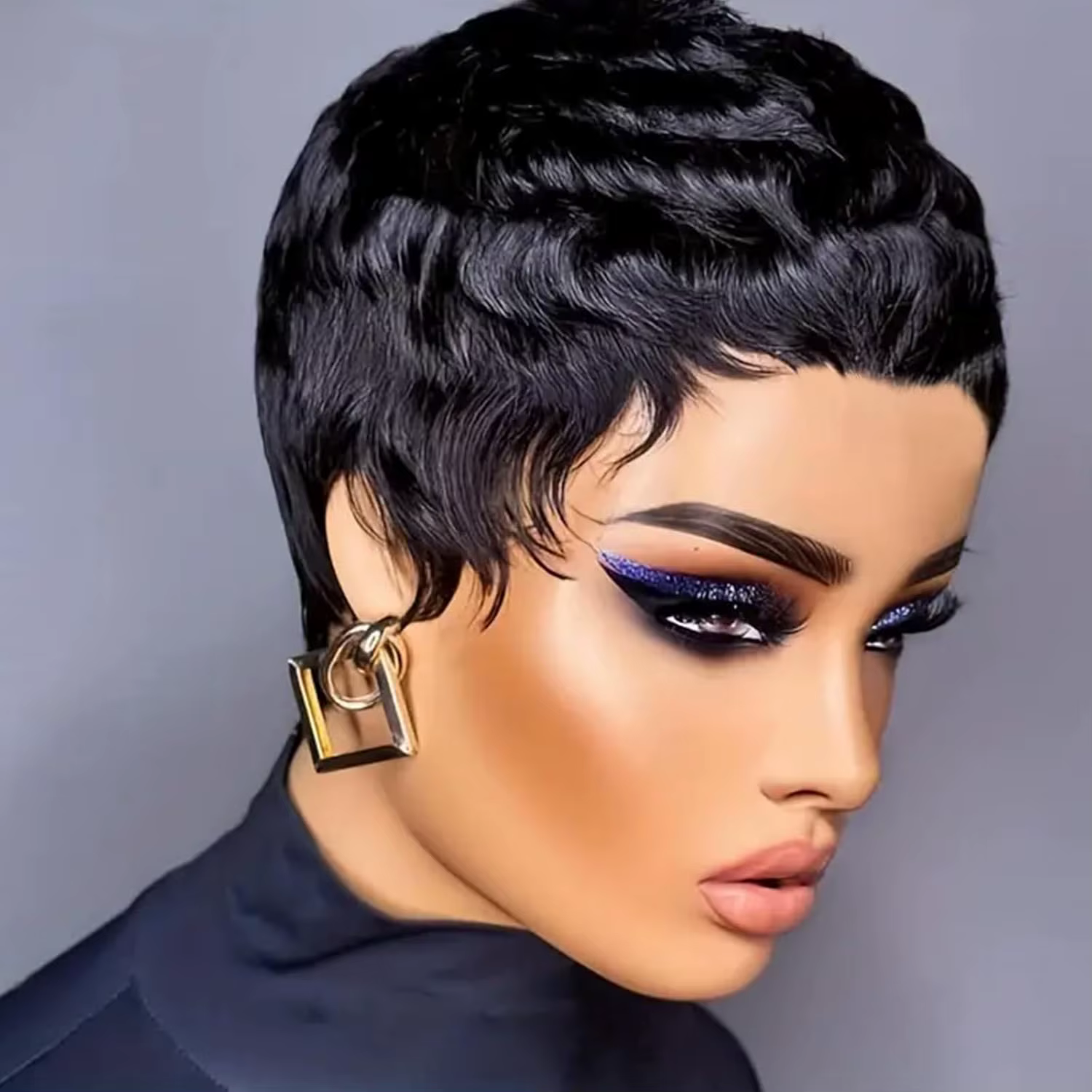 Perruque Brésilienne Naturelle Remy Coupe Pixie, Cheveux Courts, Pré-Plumés, Faite à la Machine, Bon Marché, pour Femme Africaine