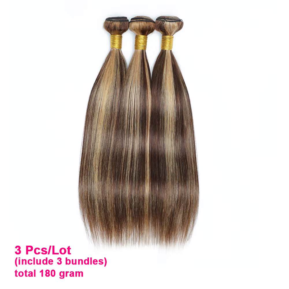 60 grammes P4/27 mettre en évidence les paquets de cheveux humains 10 à 22 pouces pré-coloré brun blond Extensions