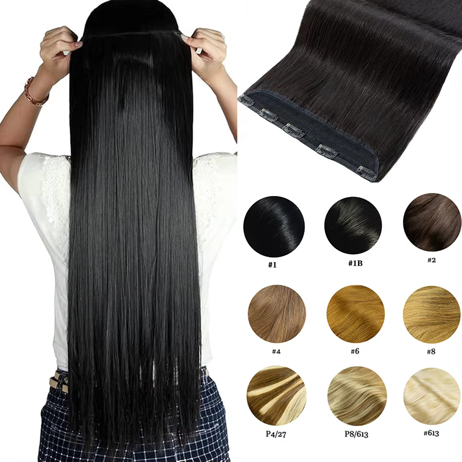 Clip en une seule pièce droite 10 pouces avec 5clips Extension de cheveux humains brésilien Remy postiche pince dans