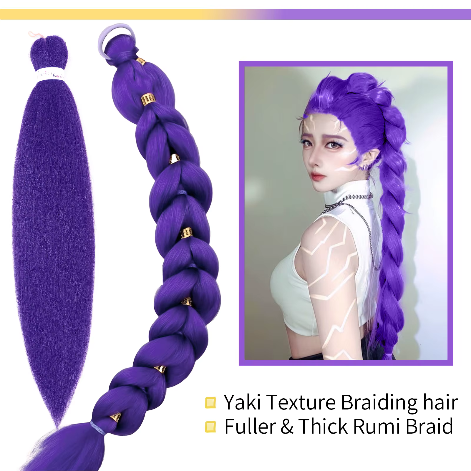 Extensions capillaires synthétiques tressées violettes