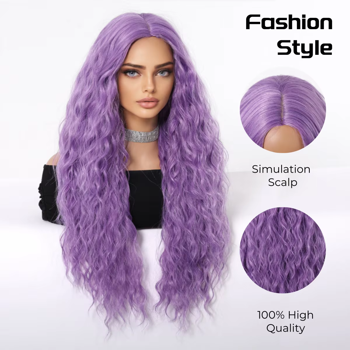 Perruque violette longue bouclée pour femme
