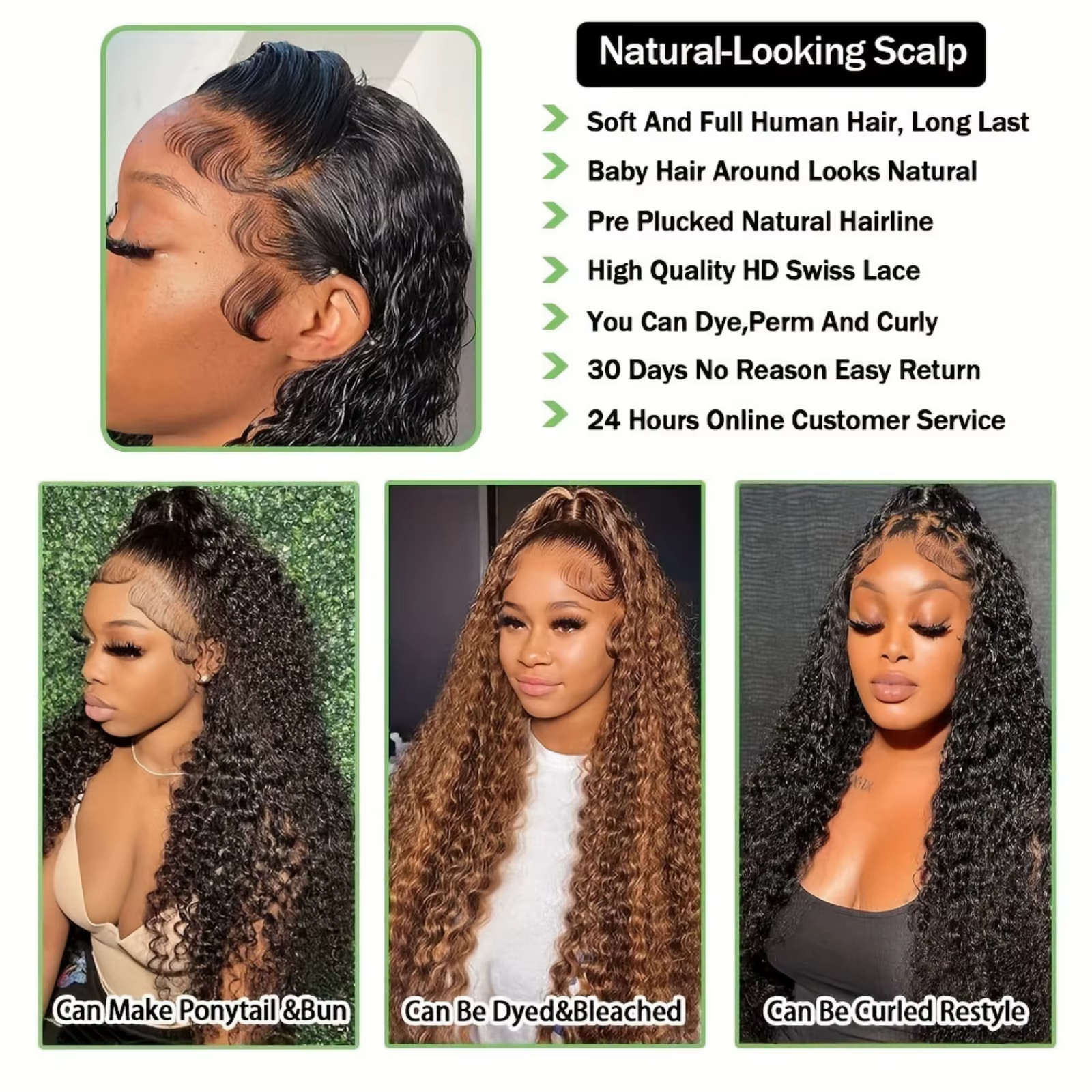 Perruque de cheveux humains bouclés 13x4 style birman Deep Wave