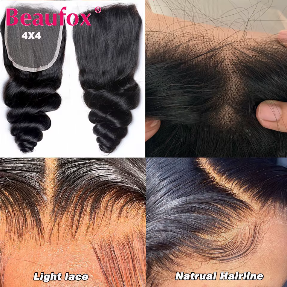 Beaufox paquets de cheveux humains vague lâche avec fermeture tissage