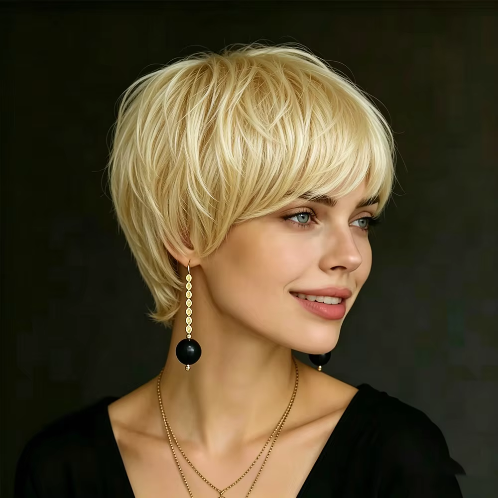 Perruque courte en cheveux humains naturels