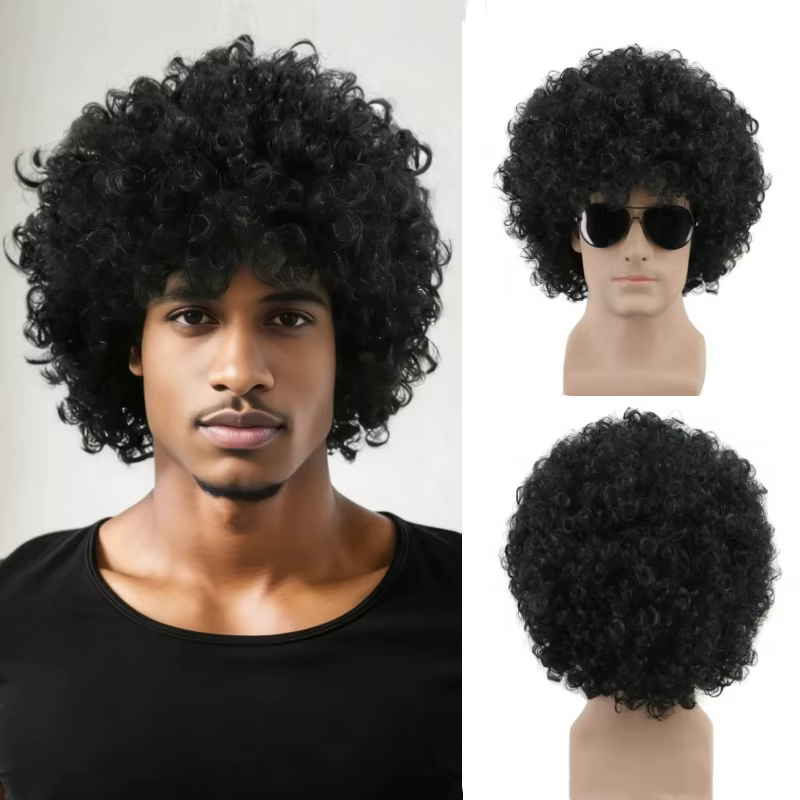 Perruques Synthétiques Hommes Femmes Cheveux Bouclés Volumineux Bonnet Perruque Africaine Halloween Cosplay Fête