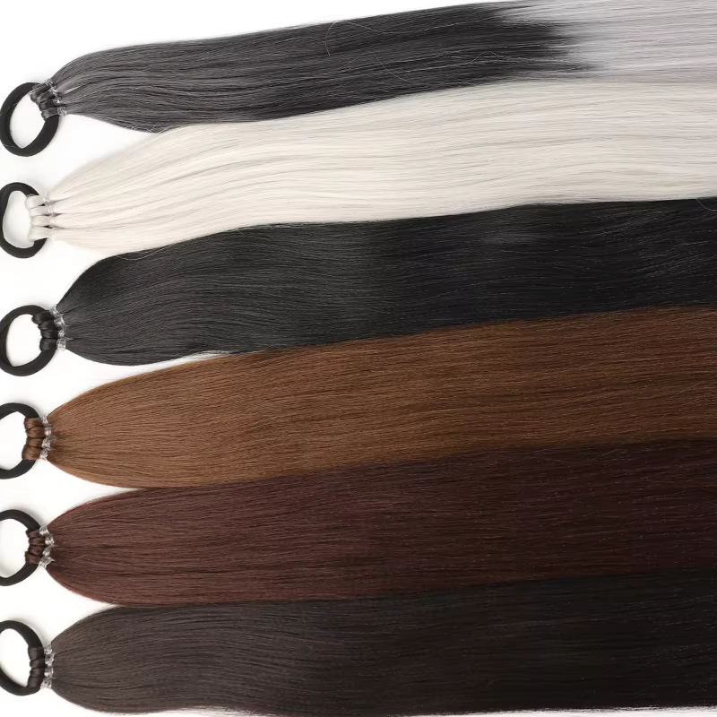LUPU Extensions de queue de cheval synthétiques longues de 28 pouces avec bande élastique
