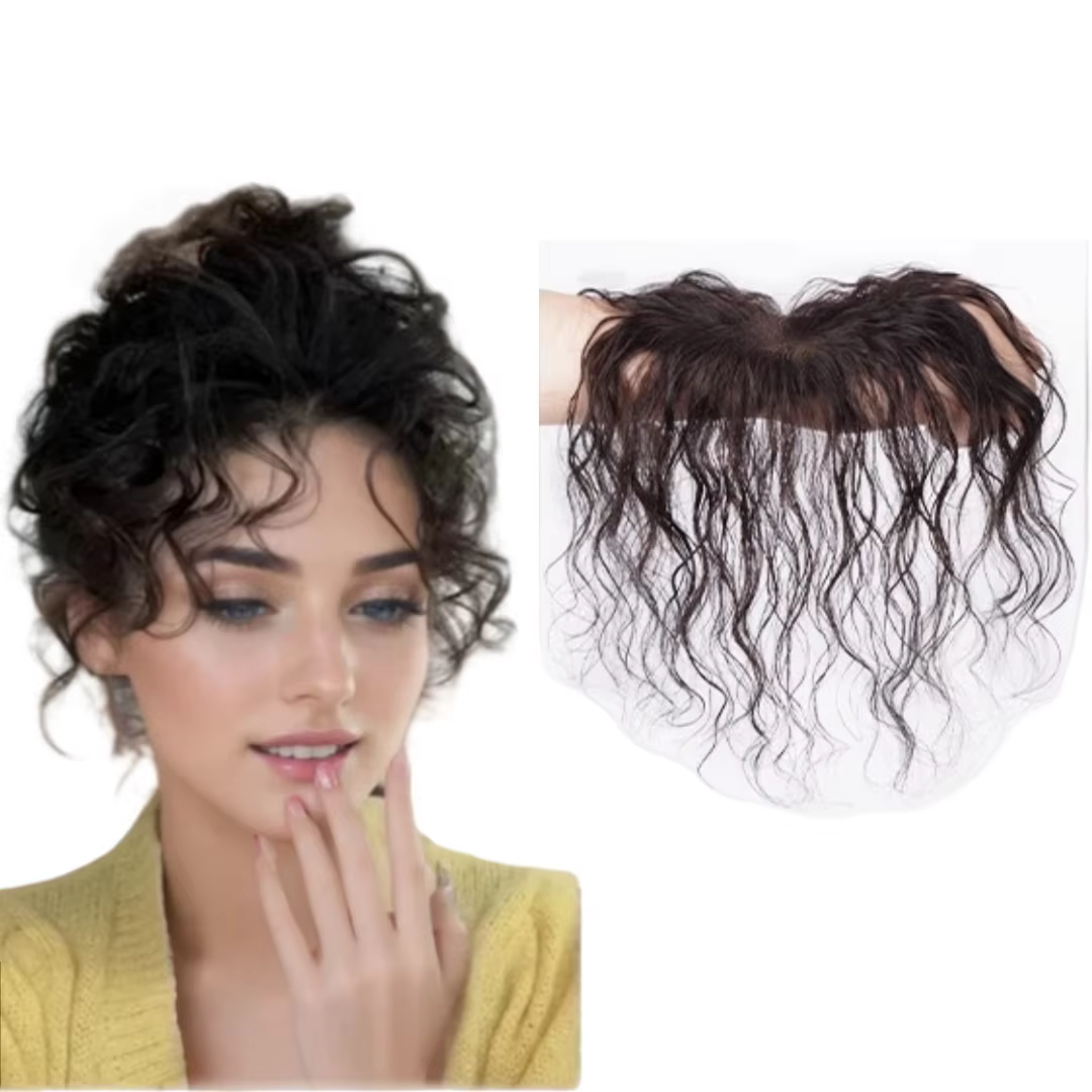 100% cheveux humains bouclés frange Clips en dentelle respirante Toppers pour les femmes Curl bébé
