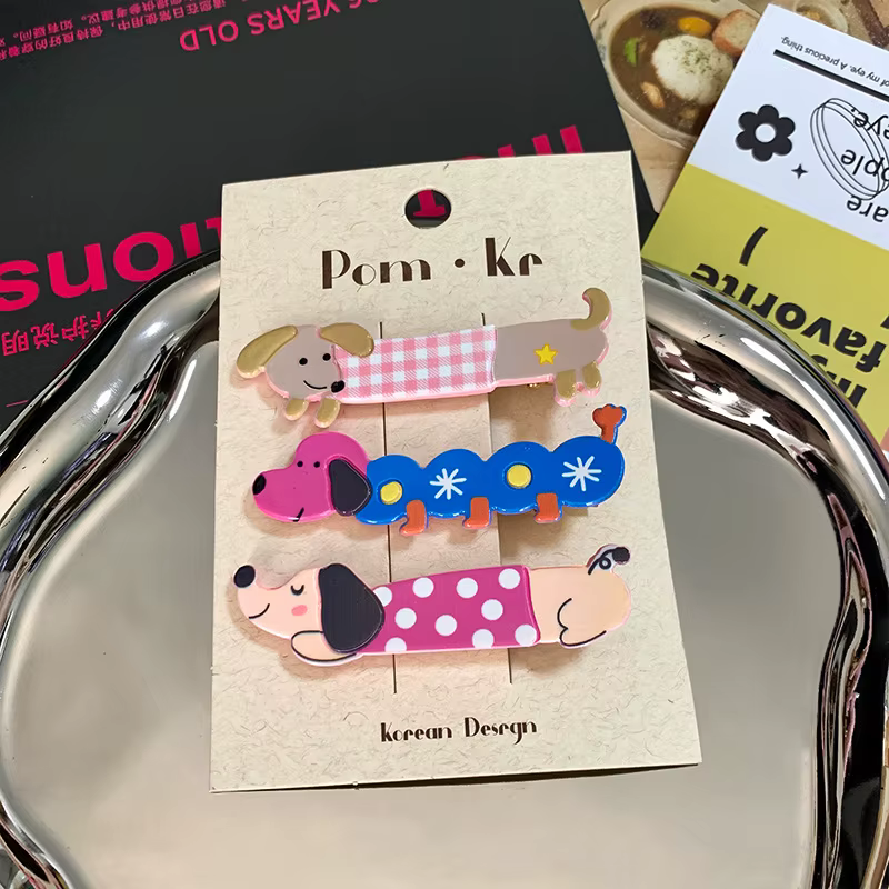 Pinces à cheveux colorées en forme de chien pour filles