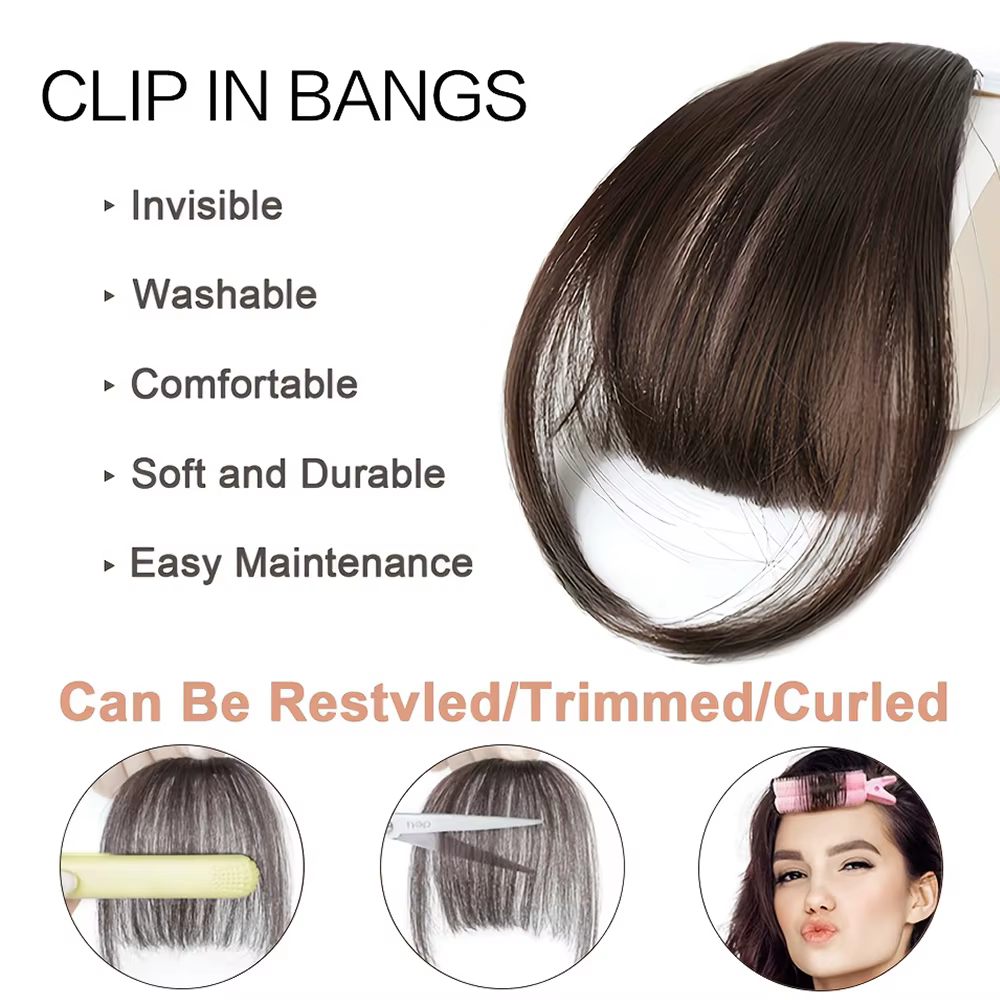 Extensions de cheveux synthétiques bouclées avec frange avant soignée à clipser