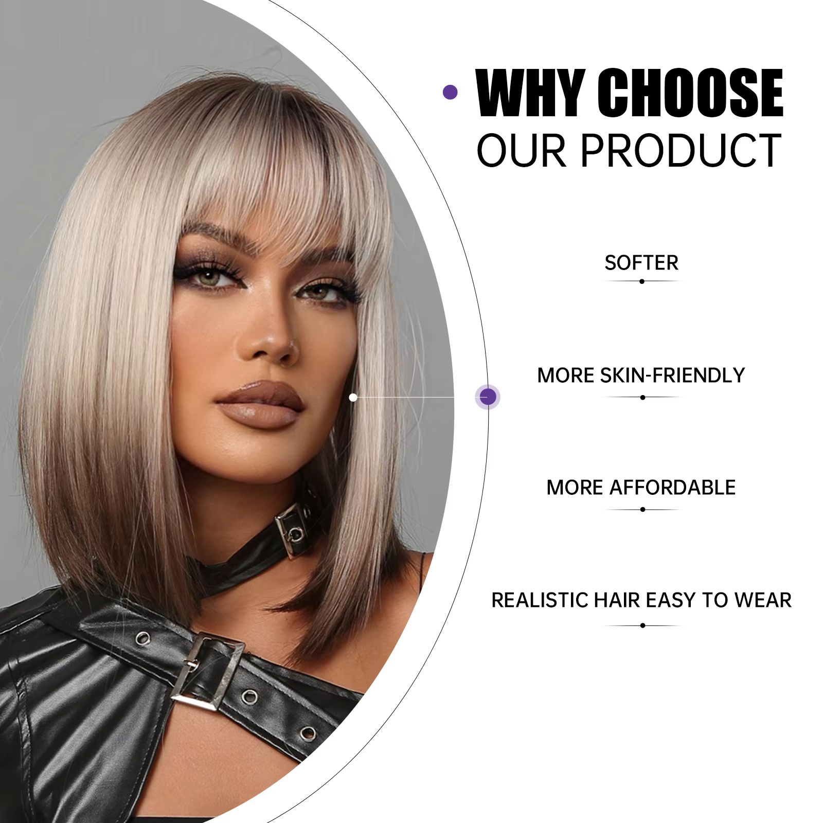 Perruques synthétiques courtes et lisses pour femmes, perruques Bob ombrées blondes à brunes avec frange, faux cheveux résistants à la chaleur pour fête Cosplay quotidienne