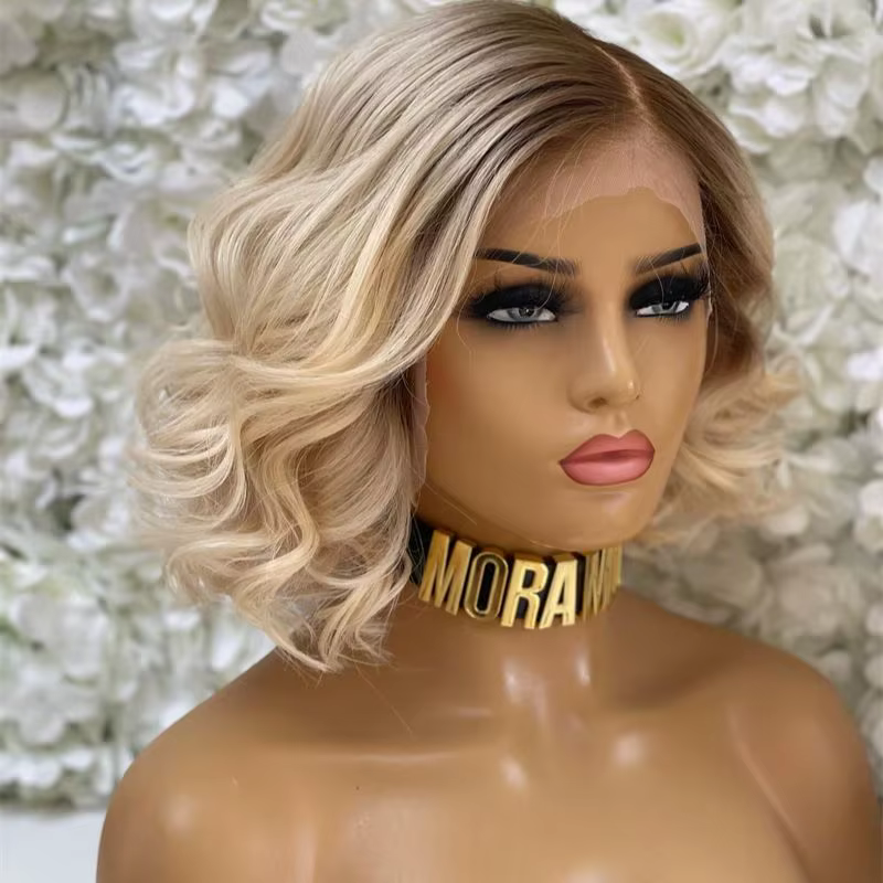Perruque blonde Bob courte ondulée pour femme