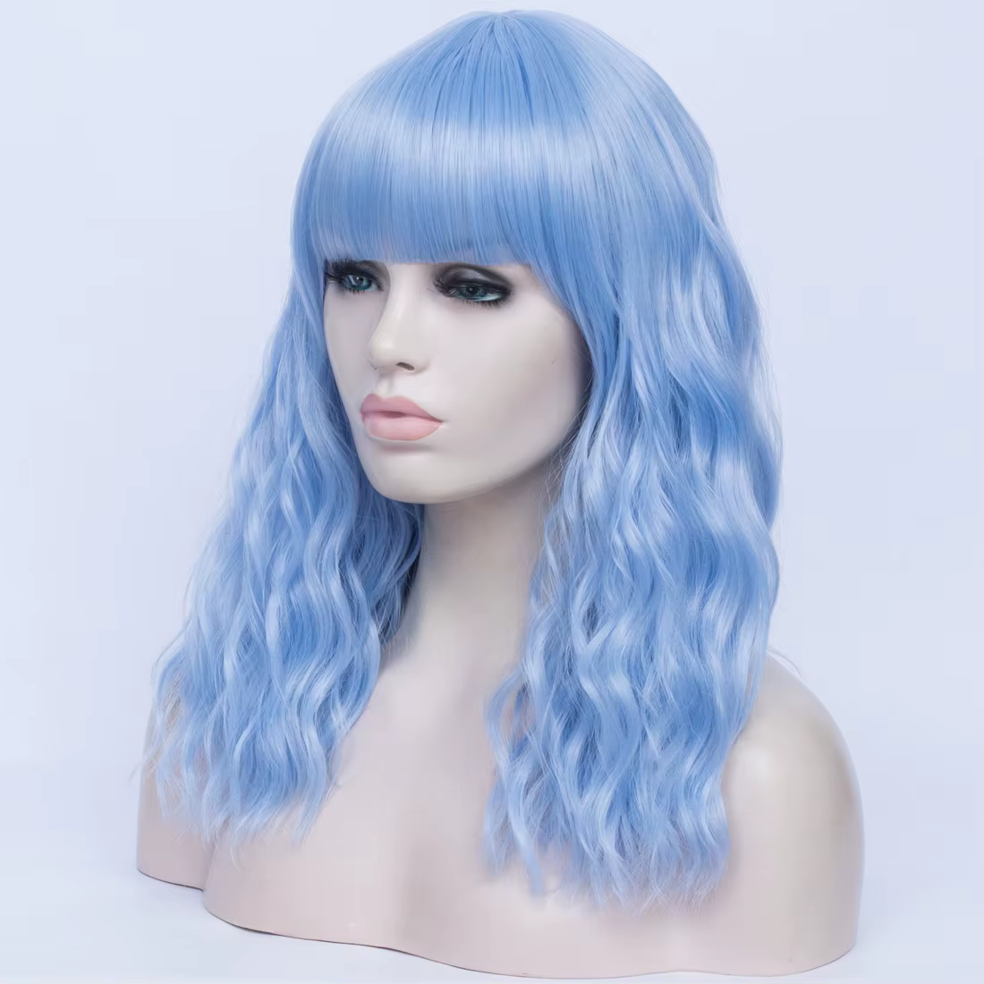 Perruque synthétique bleue longue et bouclée pour femmes