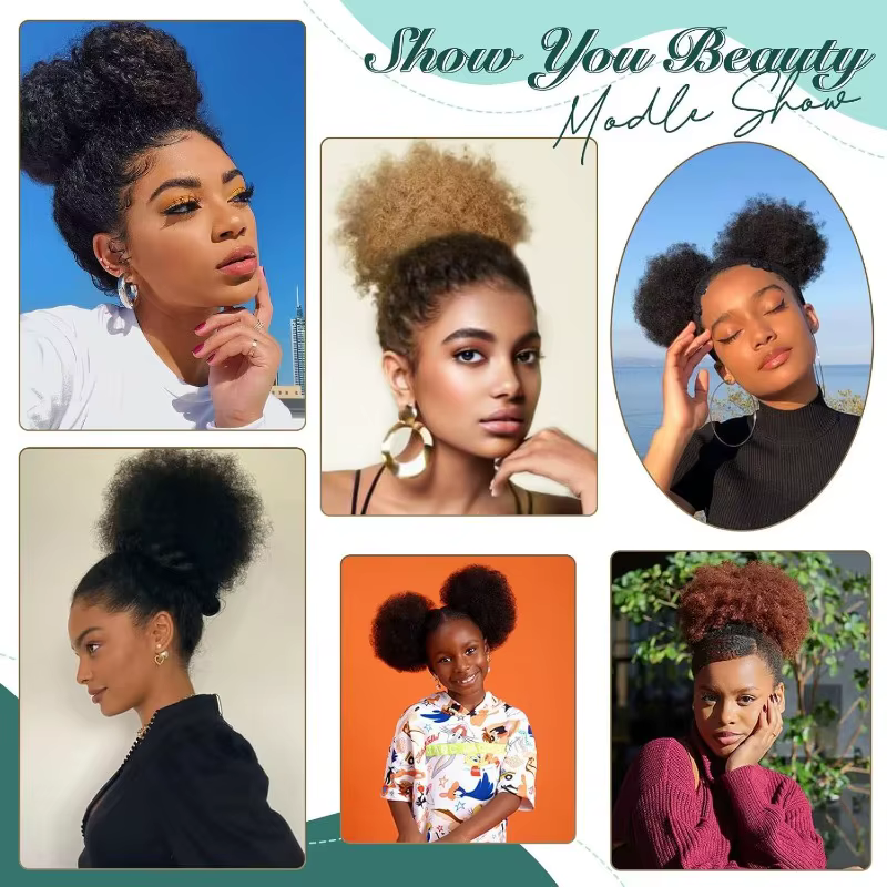 Afro Puff cheveux humains cordon queue de cheval pour les femmes 8 pouces bouclés 100% brésilien vierge Extension
