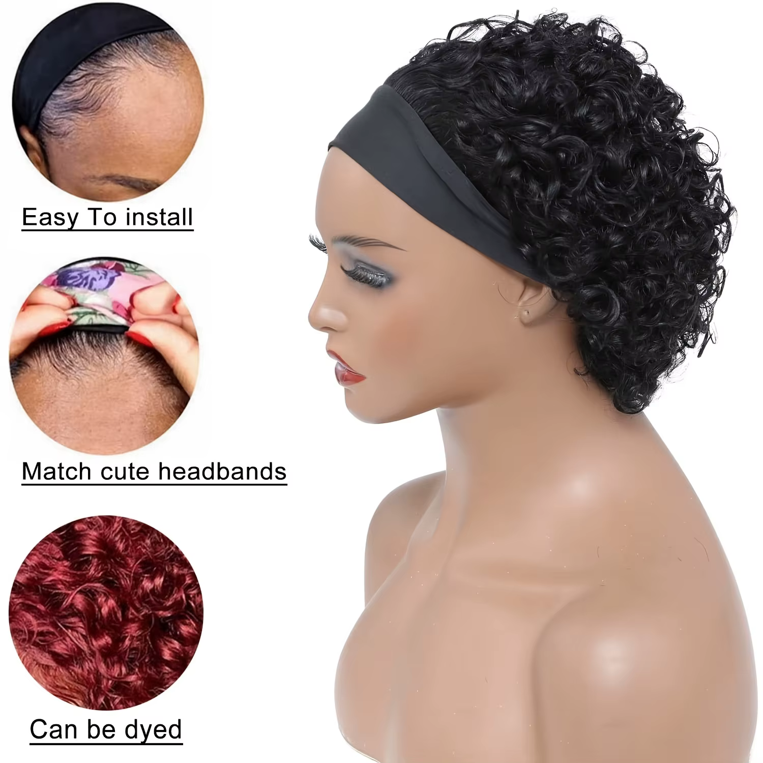 Bandeau perruque cheveux humains pour femme coupe lutin