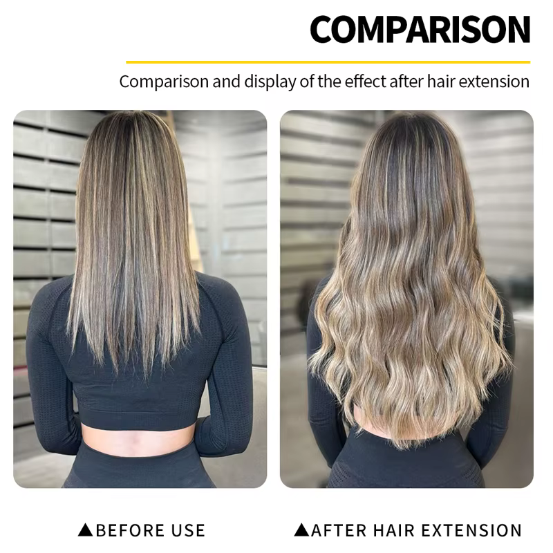 Kit d'extensions de cheveux légers en V avec colle à lumière UV et machine d'extension