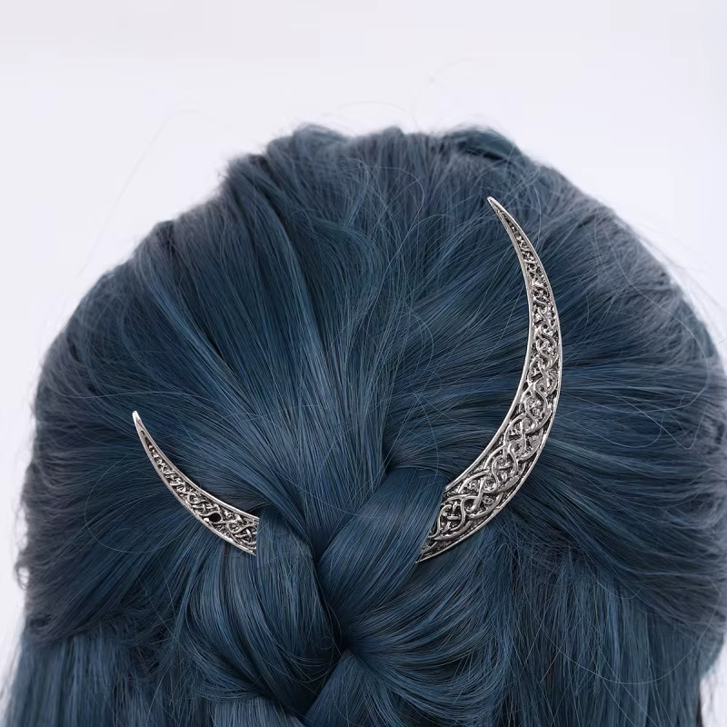 Épingle à cheveux rétro Viking en forme de lune celtique