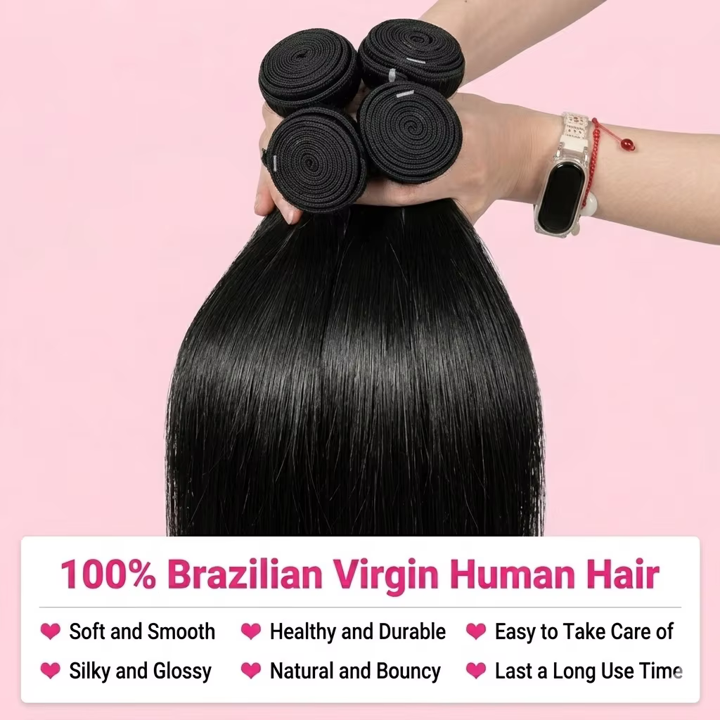 Extensions de Cheveux Humains Lisses Naturels 30-40 Pouces