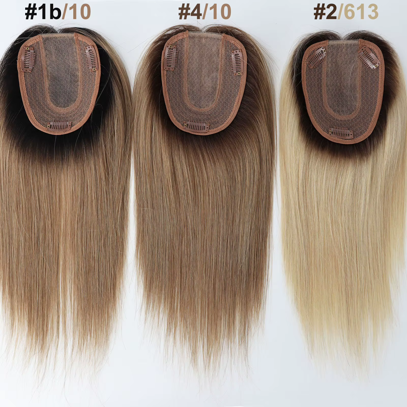 Topper capillaire 14 pouces ombré blond avec base en soie et clips